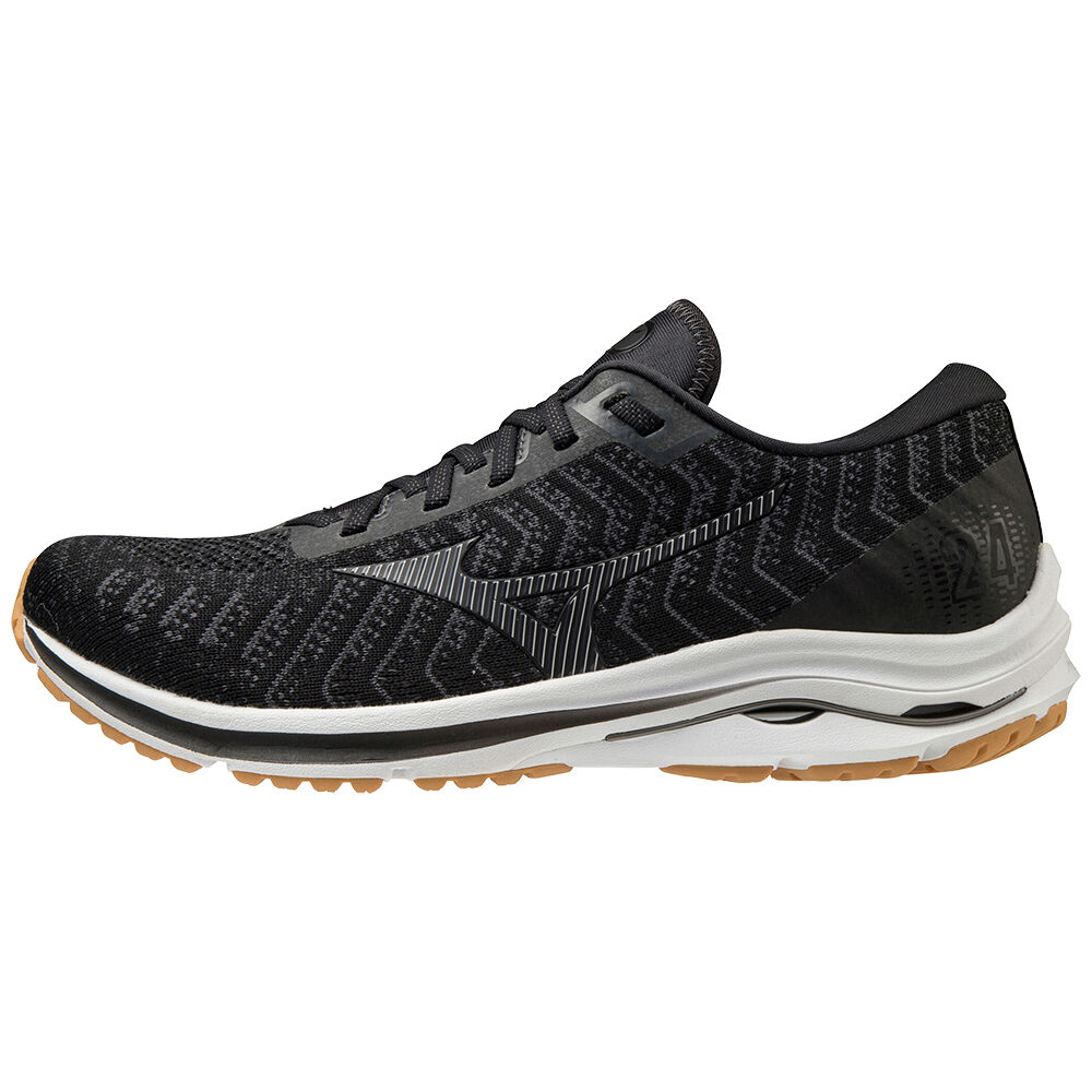 Mens Mizuno Wave Rider 24 Waveknit Running Shoes Black/Dark Grey Philippines (YLQKZG814)